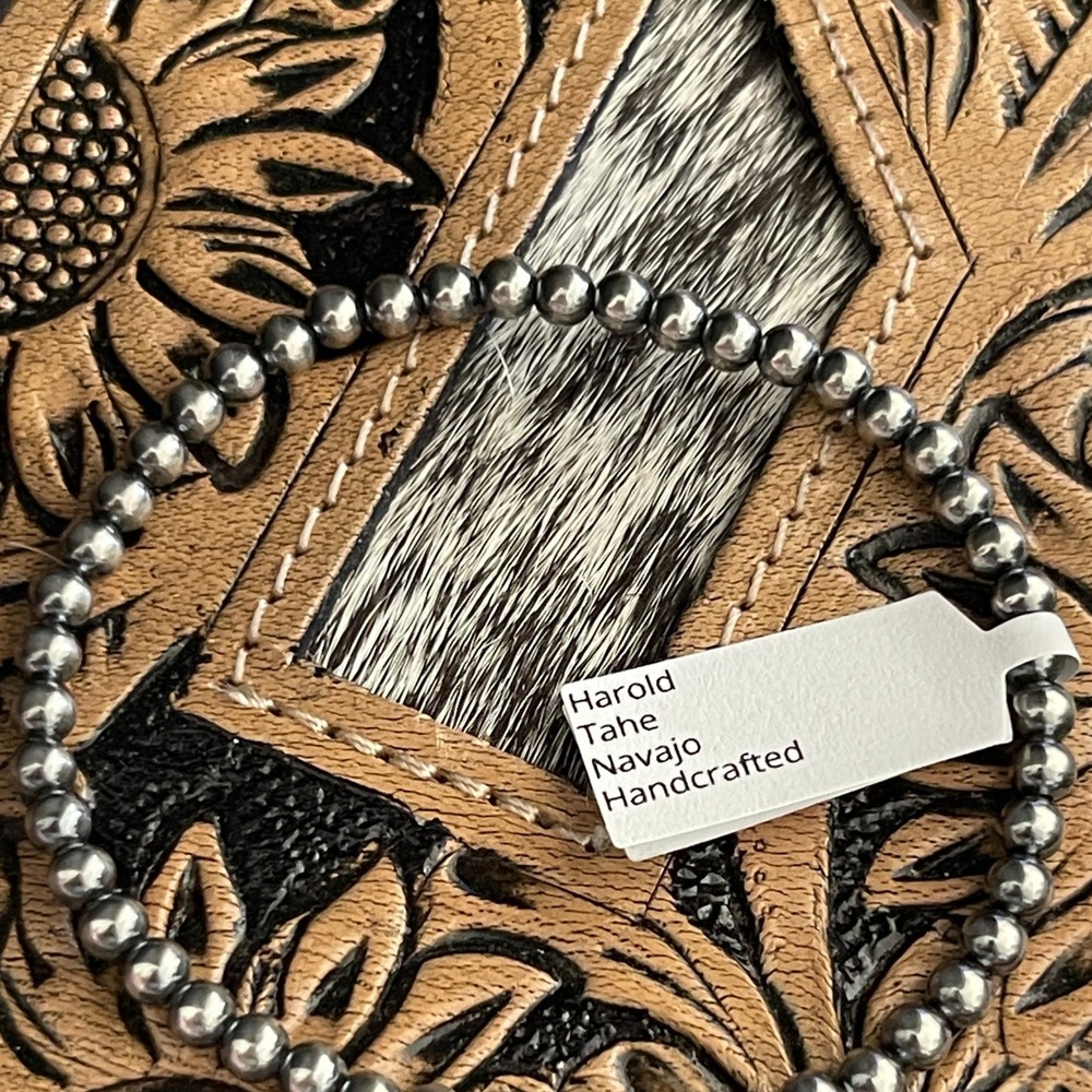 Navajo Handstrung Machine Sterling Silver Pearls Stretch Bracelet Sz 6-7 Tahe - Picture 2 of 4